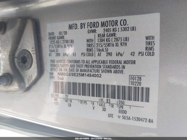 2021 Ford Transit Connect Xl Passenger მანქანა იყიდება აუქციონზე, vin: NM0GE9E25M1484002, აუქციონის ნომერი: 45111973