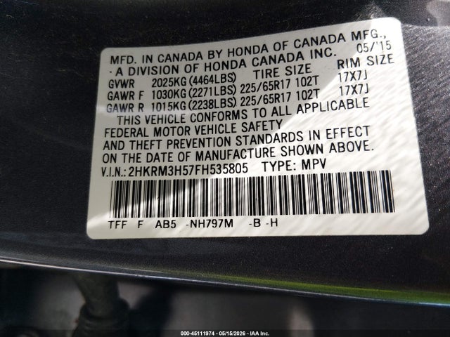 Aukcja sprzedaży 2015 Honda Cr-v Ex, vin: 2HKRM3H57FH535805, numer aukcji: 45111974