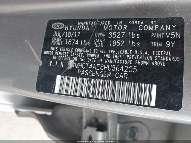 Aukcja sprzedaży 2017 Hyundai Accent Value Edition, vin: KMHCT4AE8HU364205, numer aukcji: 45111978
