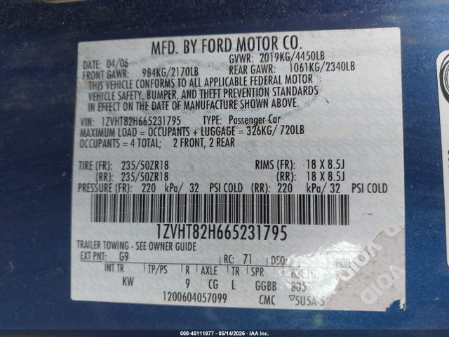 Aukcja sprzedaży 2006 Ford Mustang Gt, vin: 1ZVHT82H665231795, numer aukcji: 45111977