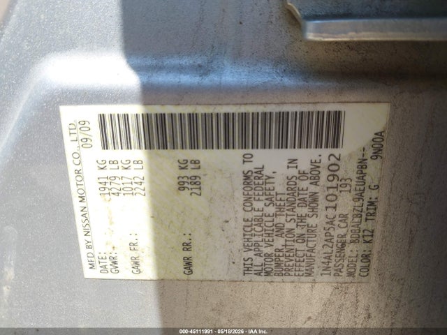 Aukcja sprzedaży 2010 Nissan Altima 2.5 S, vin: 1N4AL2AP5AC101902, numer aukcji: 45111991