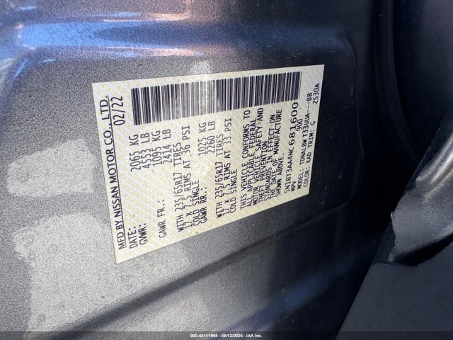 2022 Nissan Rogue S Fwd მანქანა იყიდება აუქციონზე, vin: 5N1BT3AA4NC681600, აუქციონის ნომერი: 45111995