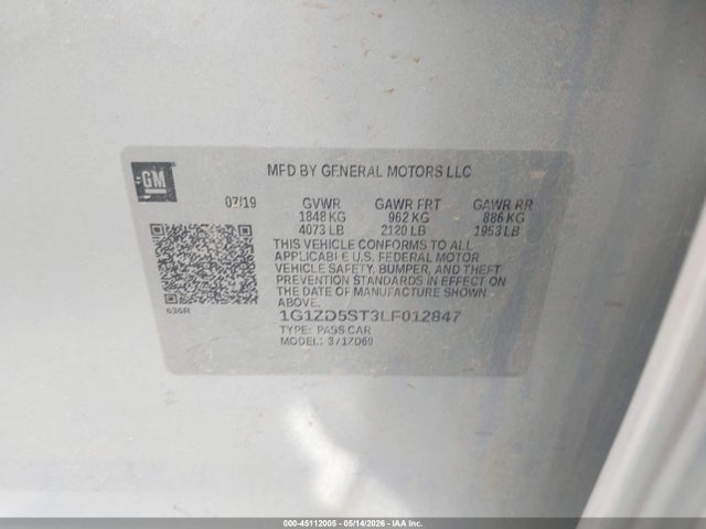 Продажа на аукционе авто 2020 Chevrolet Malibu Fwd Lt, vin: 1G1ZD5ST3LF012847, номер лота: 45112005