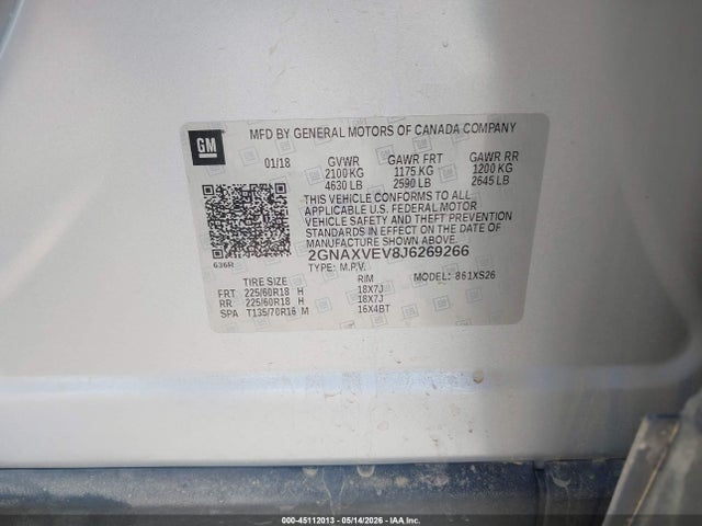 2GNAXVEV8J6269266 Chevrolet Equinox Premier