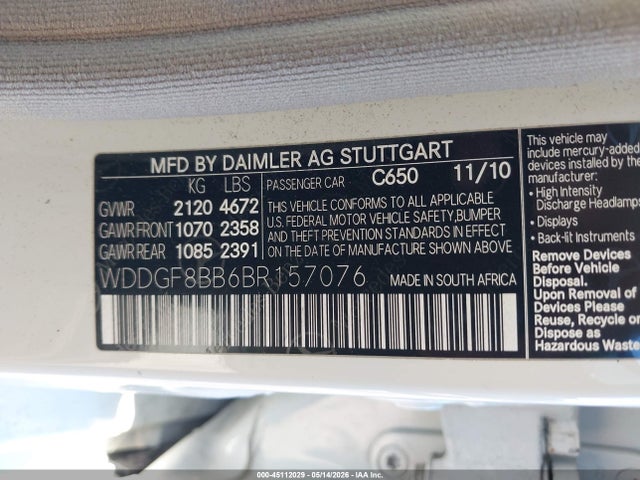 Продаж на аукціоні авто 2011 Mercedes-benz C 300 Sport 4matic, vin: WDDGF8BB6BR157076, номер лоту: 45112029