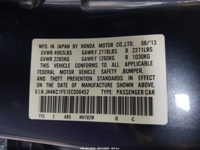 2014 Acura Rlx მანქანა იყიდება აუქციონზე, vin: JH4KC1F51EC006452, აუქციონის ნომერი: 45112030