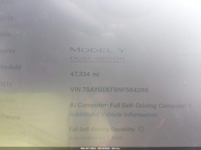 Продажа на аукционе авто 2022 Tesla Model Y Performance Dual Motor All-wheel Drive, vin: 7SAYGDEF8NF564266, номер лота: 45112053