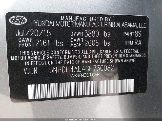 Hyundai ELANTRA SE 2016 5NPDH4AE4GH730082 Image 9