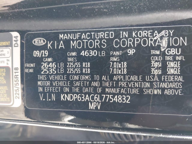 45112066 :رقم المزاد ، KNDP63AC6L7754832 vin ، 2020 Kia Sportage S مزاد بيع