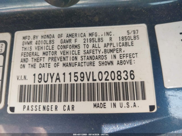Aukcja sprzedaży 1997 Acura Cl 2.2, vin: 19UYA1159VL020836, numer aukcji: 45112069