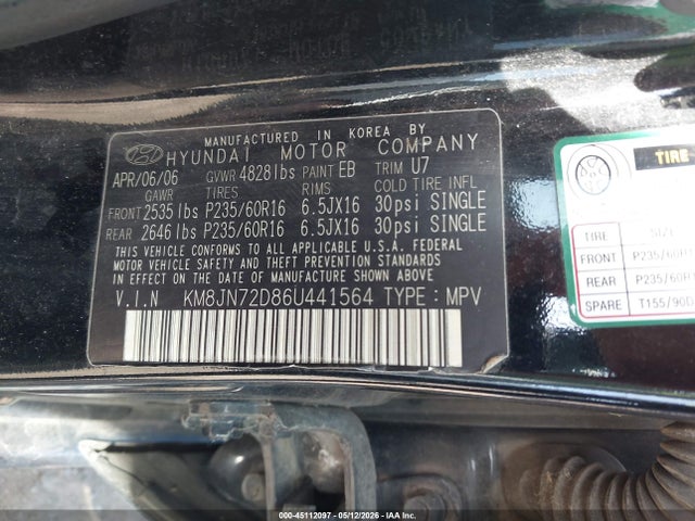 Продажа на аукционе авто 2006 Hyundai Tucson Gls/limited, vin: KM8JN72D86U441564, номер лота: 45112097