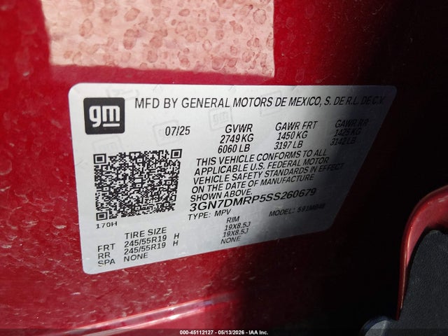 2025 Chevrolet Equinox Ev Lt 1 მანქანა იყიდება აუქციონზე, vin: 3GN7DMRP5SS260679, აუქციონის ნომერი: 45112127