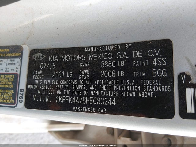Продаж на аукціоні авто 2017 Kia Forte Lx, vin: 3KPFK4A78HE030244, номер лоту: 45112137