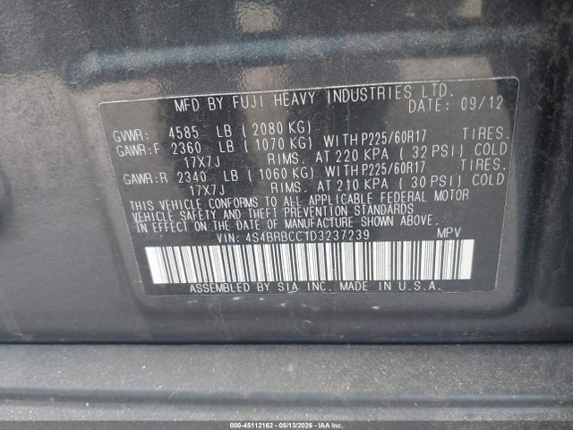 Продаж на аукціоні авто 2013 Subaru Outback 2.5i Premium, vin: 4S4BRBCC1D3237239, номер лоту: 45112162