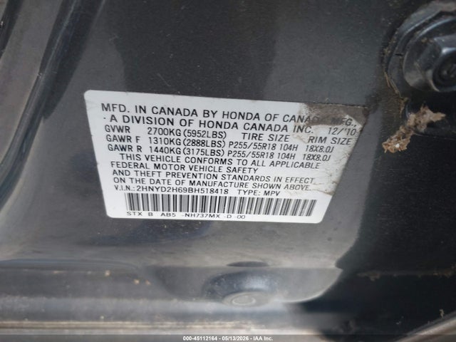 Aukcja sprzedaży 2011 Acura Mdx Technology Package, vin: 2HNYD2H69BH518418, numer aukcji: 45112164