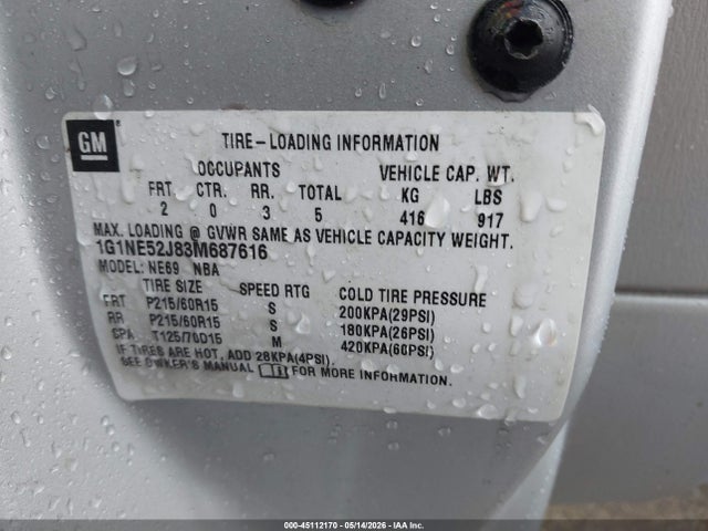Продаж на аукціоні авто 2003 Chevrolet Malibu Ls, vin: 1G1NE52J83M687616, номер лоту: 45112170