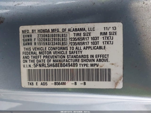 Продажа на аукционе авто 2014 Honda Odyssey Ex-l, vin: 5FNRL5H68EB049489, номер лота: 45112174