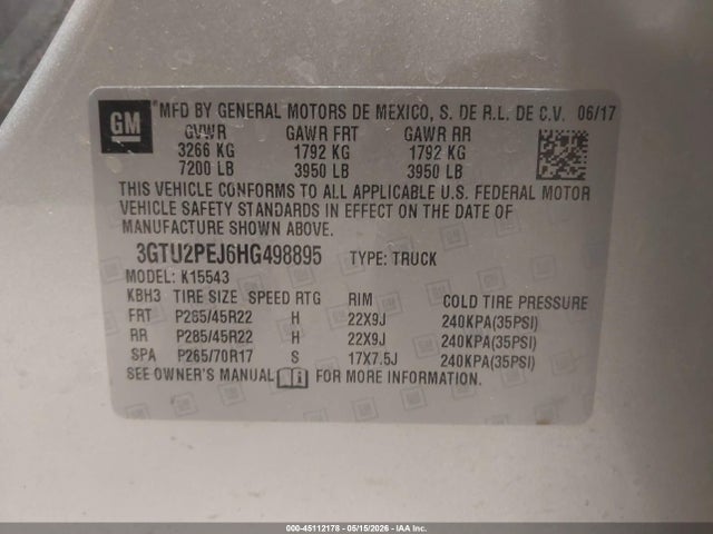 45112178 :رقم المزاد ، 3GTU2PEJ6HG498895 vin ، 2017 Gmc Sierra 1500 Denali مزاد بيع