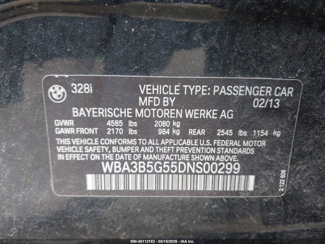 Продажа на аукционе авто 2013 Bmw 328i Xdrive, vin: WBA3B5G55DNS00299, номер лота: 45112182