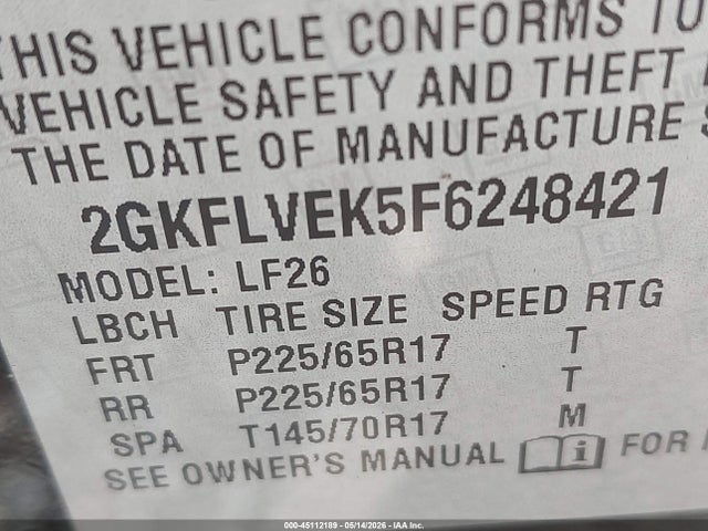 45112189 :رقم المزاد ، 2GKFLVEK5F6248421 vin ، 2015 Gmc Terrain Sle-1 مزاد بيع