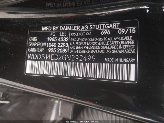 Aukcja sprzedaży 2016 Mercedes-benz Cla 250, vin: WDDSJ4EB2GN292499, numer aukcji: 45112202