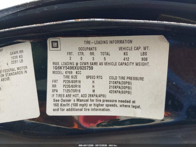 Aukcja sprzedaży 1999 Cadillac Seville Sts, vin: 1G6KY5496XU920759, numer aukcji: 45112209