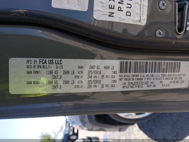 Aukcja sprzedaży 2019 Jeep Compass Limited 4x4, vin: 3C4NJDCB1KT811402, numer aukcji: 45112223