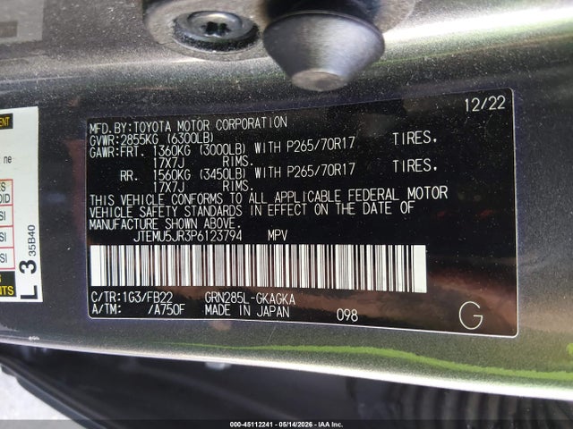 Aukcja sprzedaży 2023 Toyota 4runner Sr5, vin: JTEMU5JR3P6123794, numer aukcji: 45112241