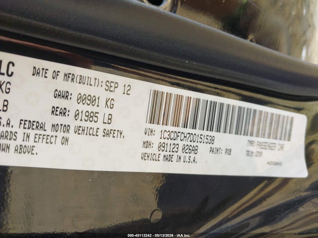 2013 Dodge Dart Limited მანქანა იყიდება აუქციონზე, vin: 1C3CDFCH7DD151538, აუქციონის ნომერი: 45112242