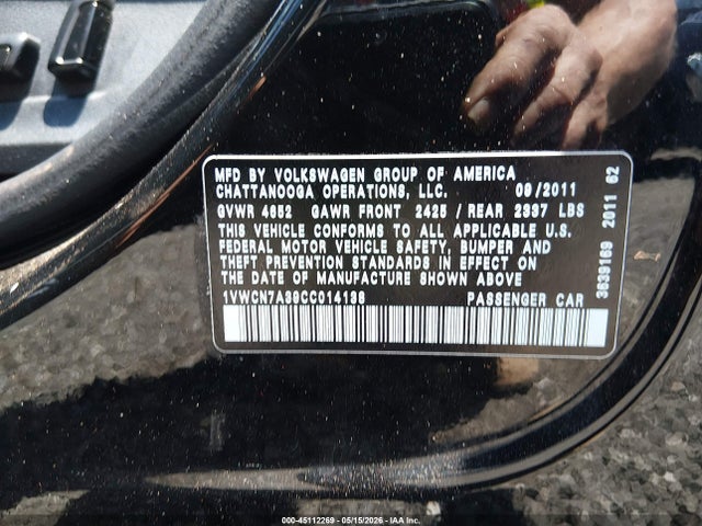 2012 Volkswagen Passat 2.0l Tdi Sel Premium მანქანა იყიდება აუქციონზე, vin: 1VWCN7A39CC014138, აუქციონის ნომერი: 45112269