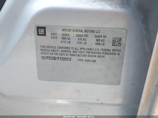 1G1PE5SB1F7235012 Chevrolet Cruze 2lt Auto