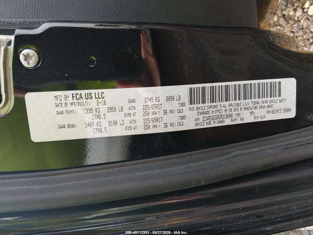 2016 Dodge Grand Caravan R/t მანქანა იყიდება აუქციონზე, vin: 2C4RDGEG0GR318906, აუქციონის ნომერი: 45112303