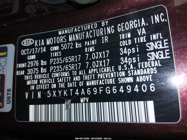 KIA SORENTO LX 2015 5XYKT4A69FG649406 Image 9