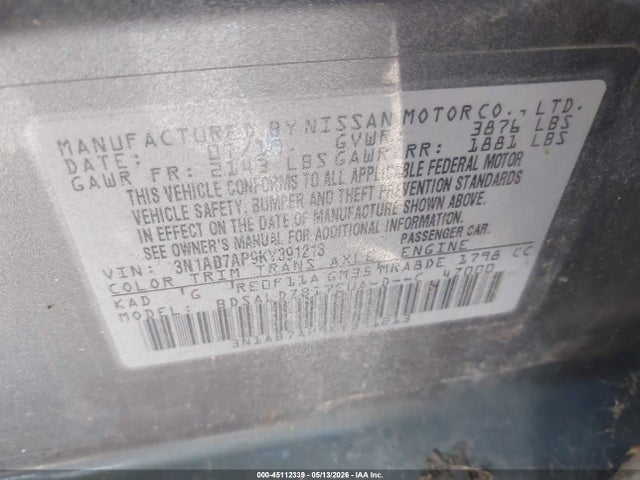 Aukcja sprzedaży 2019 Nissan Sentra Sv, vin: 3N1AB7AP9KY391213, numer aukcji: 45112339