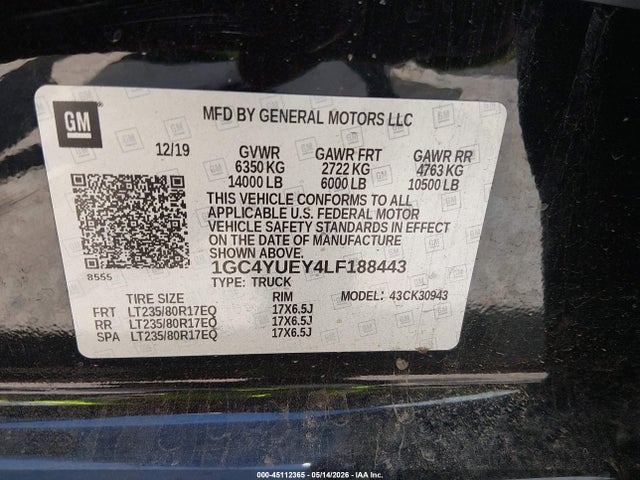 45112365 :رقم المزاد ، 1GC4YUEY4LF188443 vin ، 2020 Chevrolet Silverado 3500hd 4wd  Long Bed Ltz مزاد بيع
