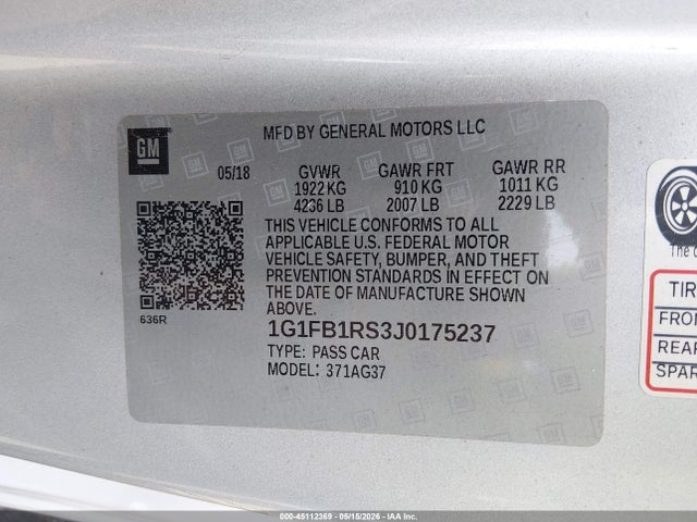 1G1FB1RS3J0175237 Chevrolet Camaro 1lt