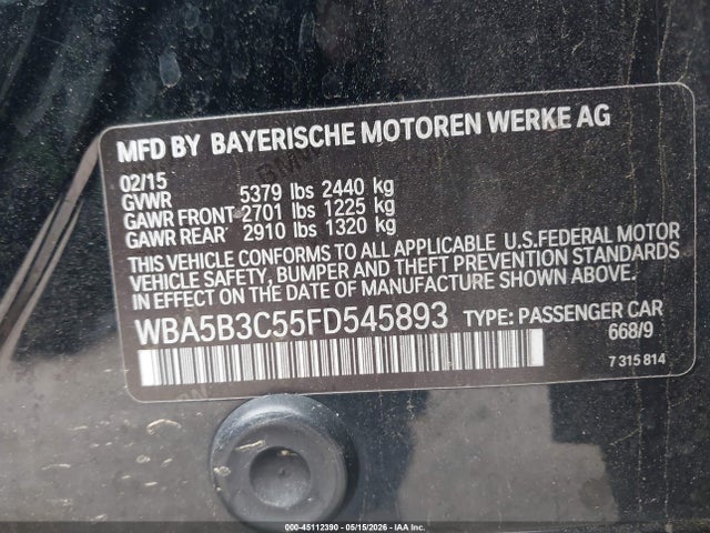 2015 Bmw 535i Xdrive მანქანა იყიდება აუქციონზე, vin: WBA5B3C55FD545893, აუქციონის ნომერი: 45112390