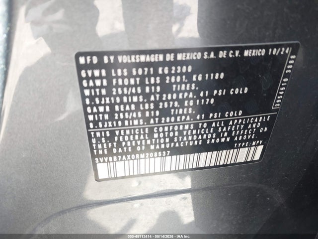45112414 :رقم المزاد ، 3VV8B7AX0RM208537 vin ، 2024 Volkswagen Tiguan 2.0t Se R-line Black مزاد بيع