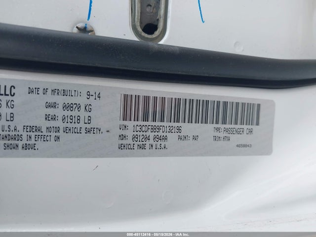 Продажа на аукционе авто 2015 Dodge Dart Sxt, vin: 1C3CDFBB9FD132196, номер лота: 45112416