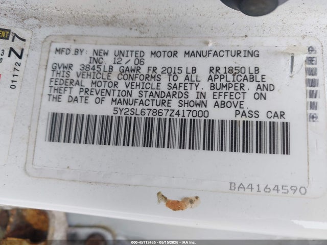 45112465 :رقم المزاد ، 5Y2SL67867Z417000 vin ، 2007 Pontiac Vibe مزاد بيع