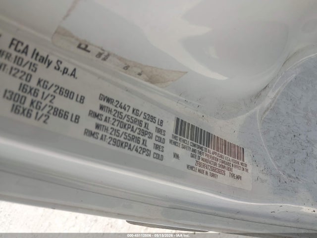 45112506 :رقم المزاد ، ZFBERFAT2G6B36926 vin ، 2016 Ram Promaster City Tradesman مزاد بيع
