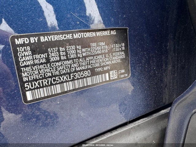 2019 Bmw X3 Sdrive30i მანქანა იყიდება აუქციონზე, vin: 5UXTR7C5XKLF30580, აუქციონის ნომერი: 45112514