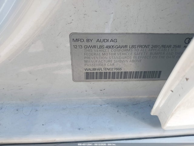 45112541 :رقم المزاد ، WAUBFAFL1EN027665 vin ، 2014 Audi A4 2.0t Premium مزاد بيع