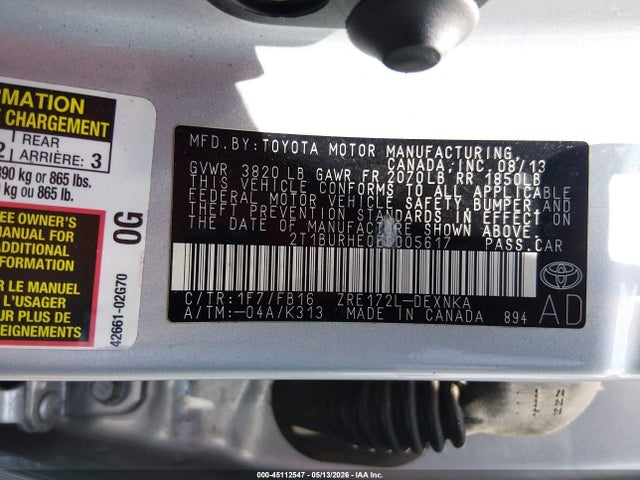 Aukcja sprzedaży 2014 Toyota Corolla Le, vin: 2T1BURHE0EC005617, numer aukcji: 45112547