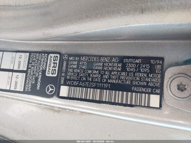 Продажа на аукционе авто 1995 Mercedes-benz Sl 500, vin: WDBFA67E2SF111191, номер лота: 45112557