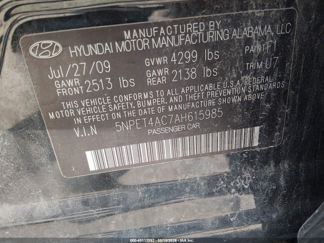 Продажа на аукционе авто 2010 Hyundai Sonata Gls, vin: 5NPET4AC7AH615985, номер лота: 45112592