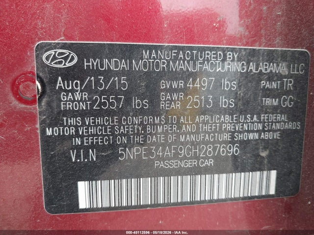 Hyundai Sonata Sport 2016 5NPE34AF9GH287696 Image 9