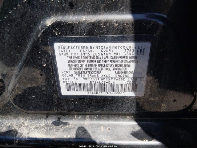 Aukcja sprzedaży 2014 Nissan Sentra S, vin: 3N1AB7AP7EY202885, numer aukcji: 45112628