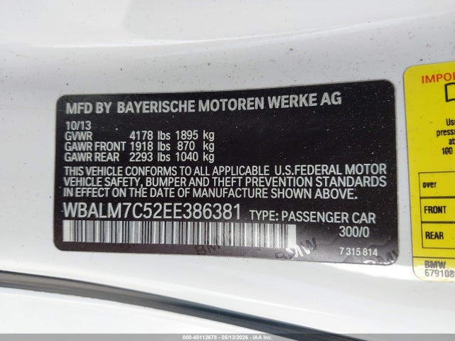 Aukcja sprzedaży 2014 Bmw Z4 Sdrive35i, vin: WBALM7C52EE386381, numer aukcji: 45112678