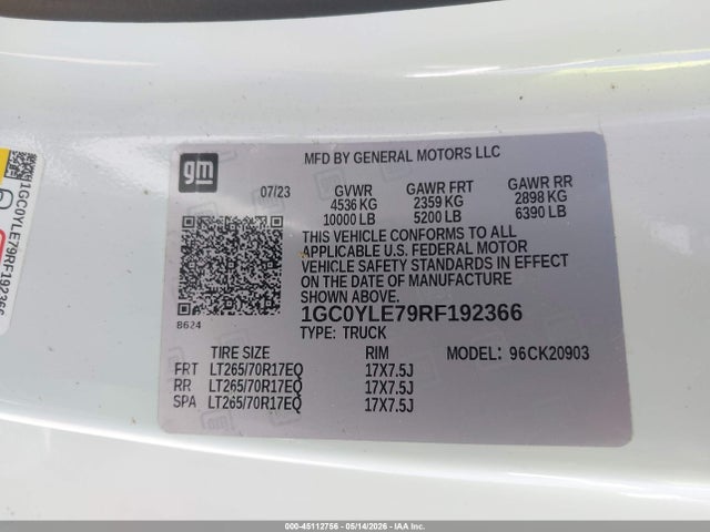 Продажа на аукционе авто 2024 Chevrolet Silverado 2500hd 4wd  Long Bed Work Truck, vin: 1GC0YLE79RF192366, номер лота: 45112756